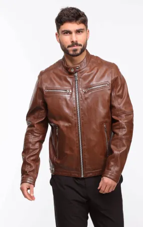 Braune Vintage-Lederjacke fur Herren im Motorradstil &bdquo;Arlone&ldquo;.