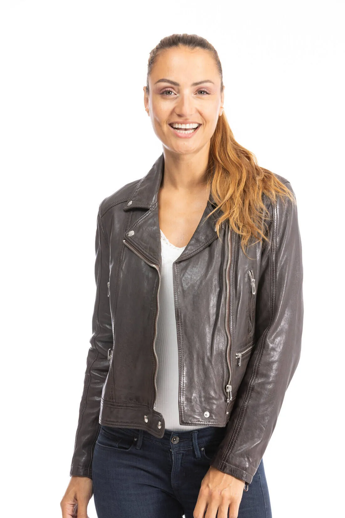 Damen Lederjacke Biker Lamm rotbraun &quot;panila&quot;