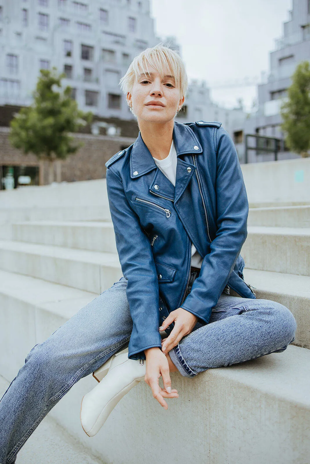 Daytona Damen blaue Lederjacke &quot;101849&quot;