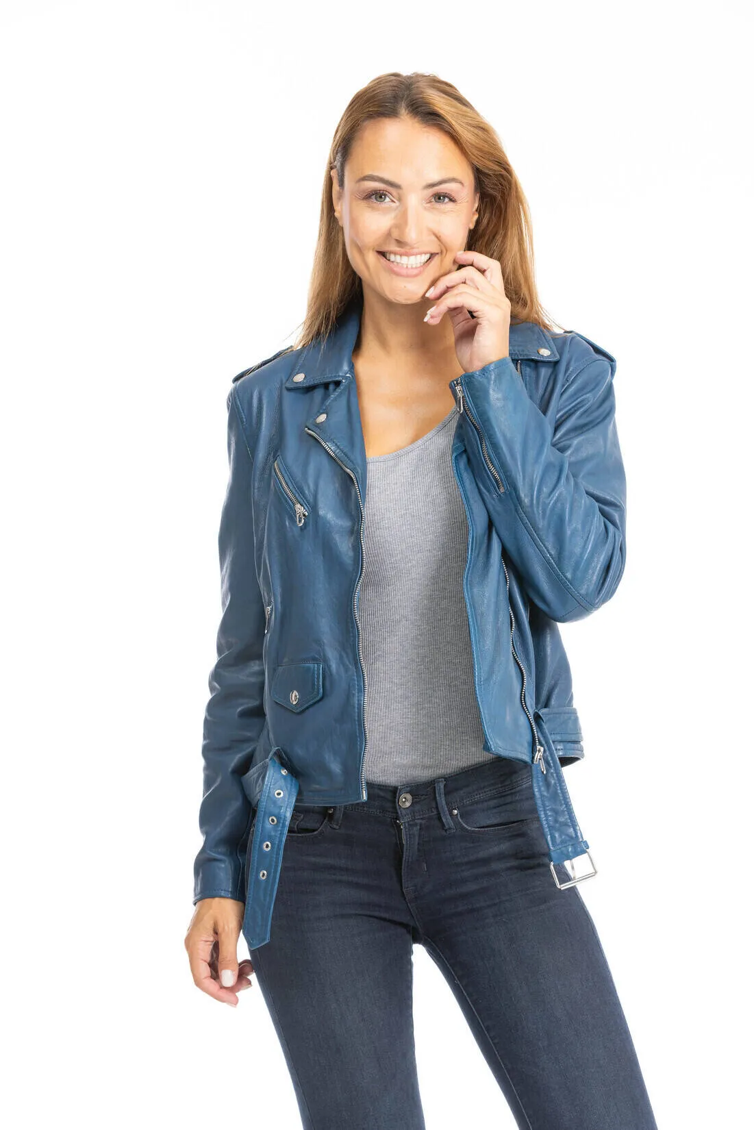 Daytona Damen blaue Lederjacke &quot;101849&quot;