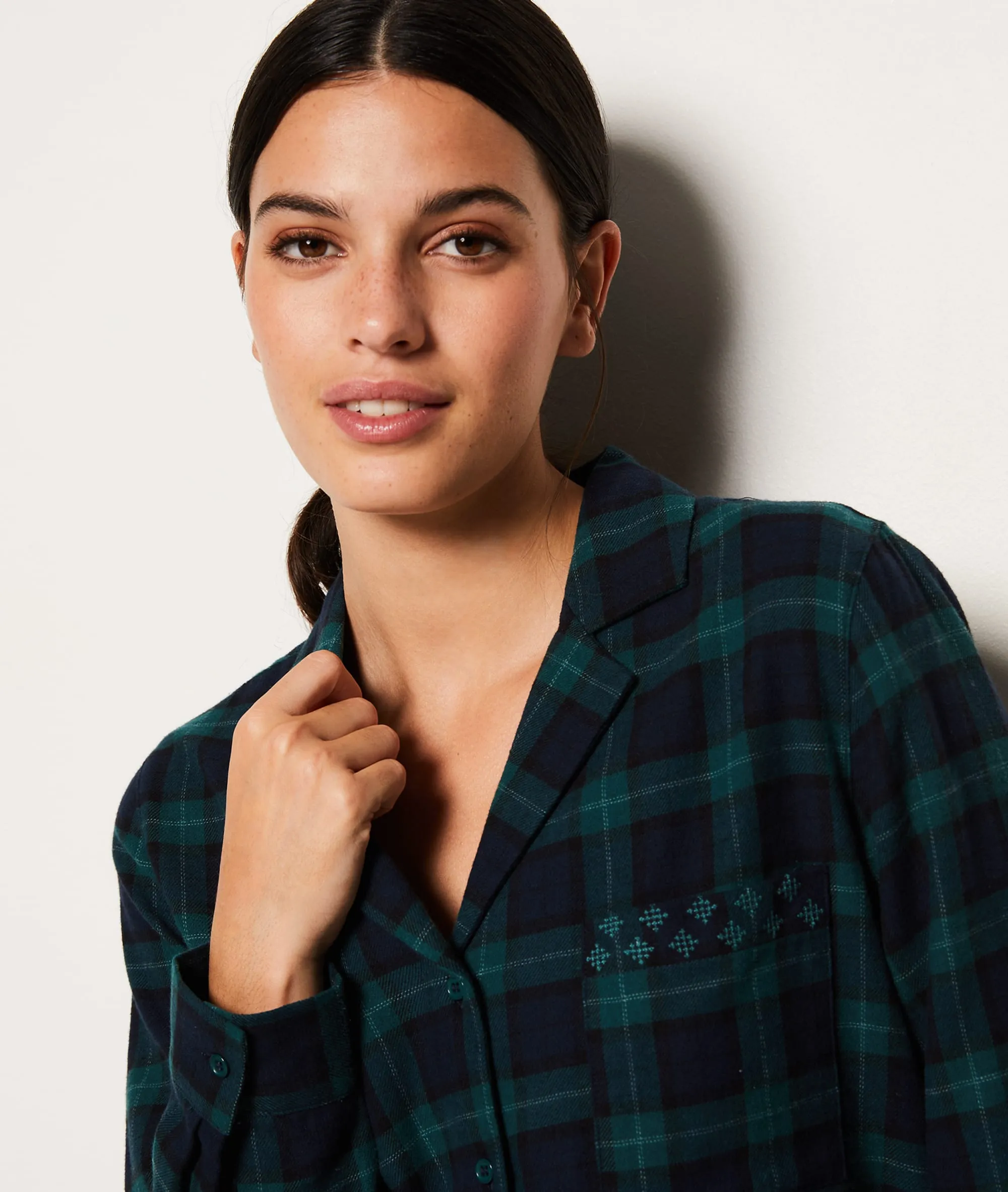 Kariertes Baumwoll-Pyjama Hemd COTON