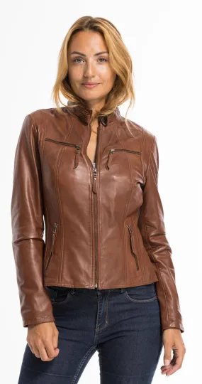 Leichte Cognac-Lederjacke fur Damen &quot;p14-01&quot;