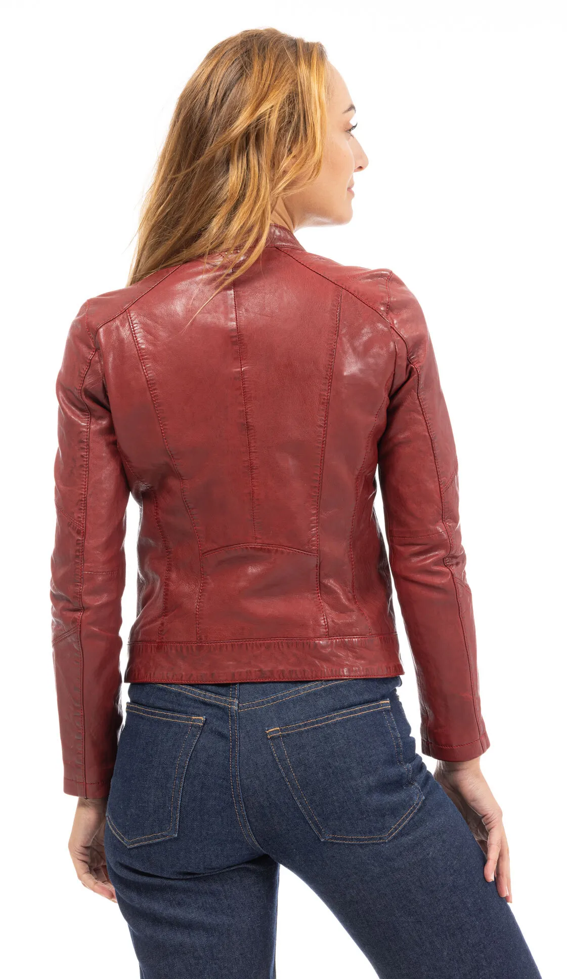 Rote Chili-Lederjacke fur Damen im Biker-Stil &bdquo;102581&ldquo;