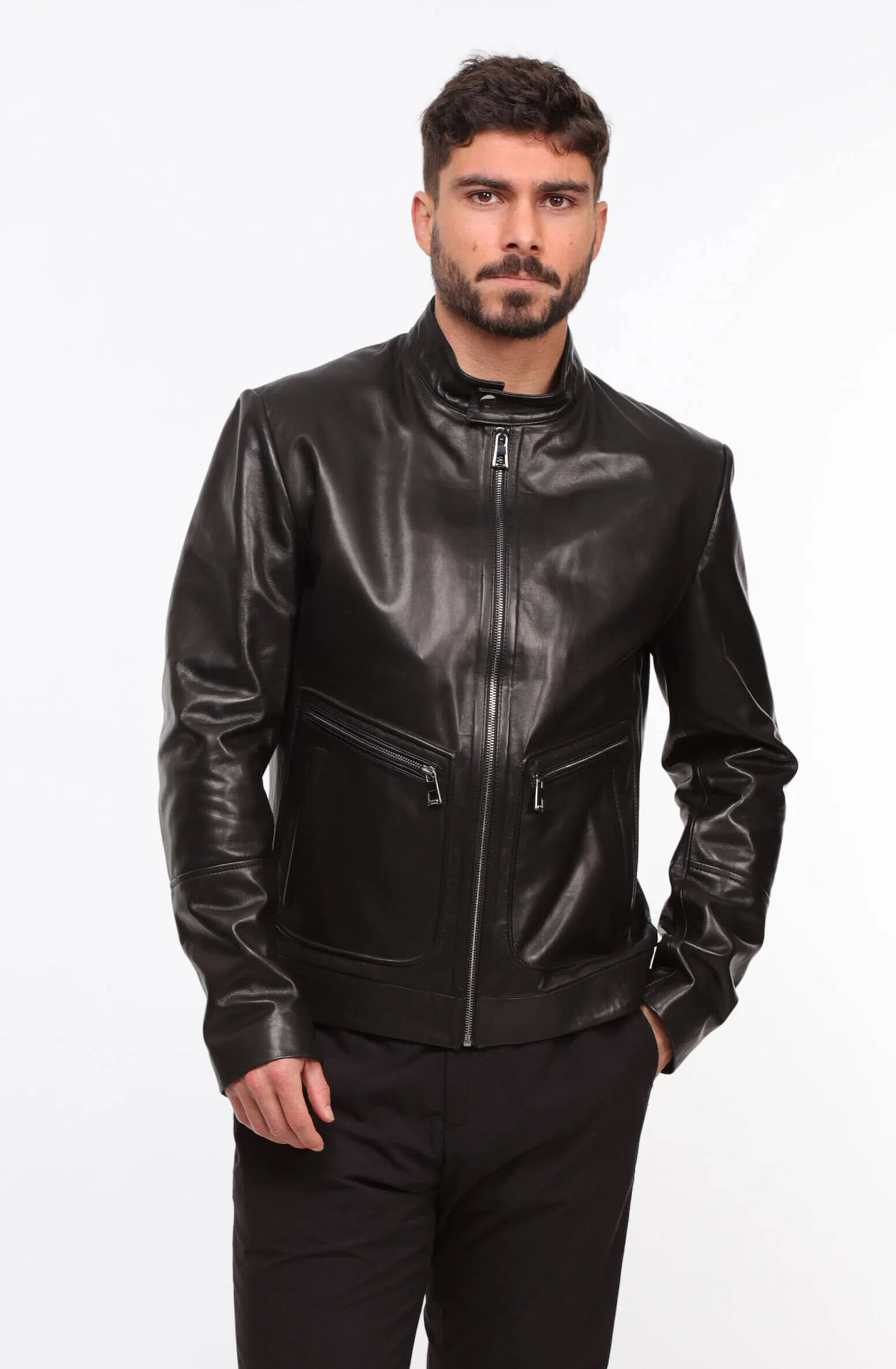 Schwarze Herren-Lederjacke im Motorradstil &bdquo;Dukan&ldquo;.