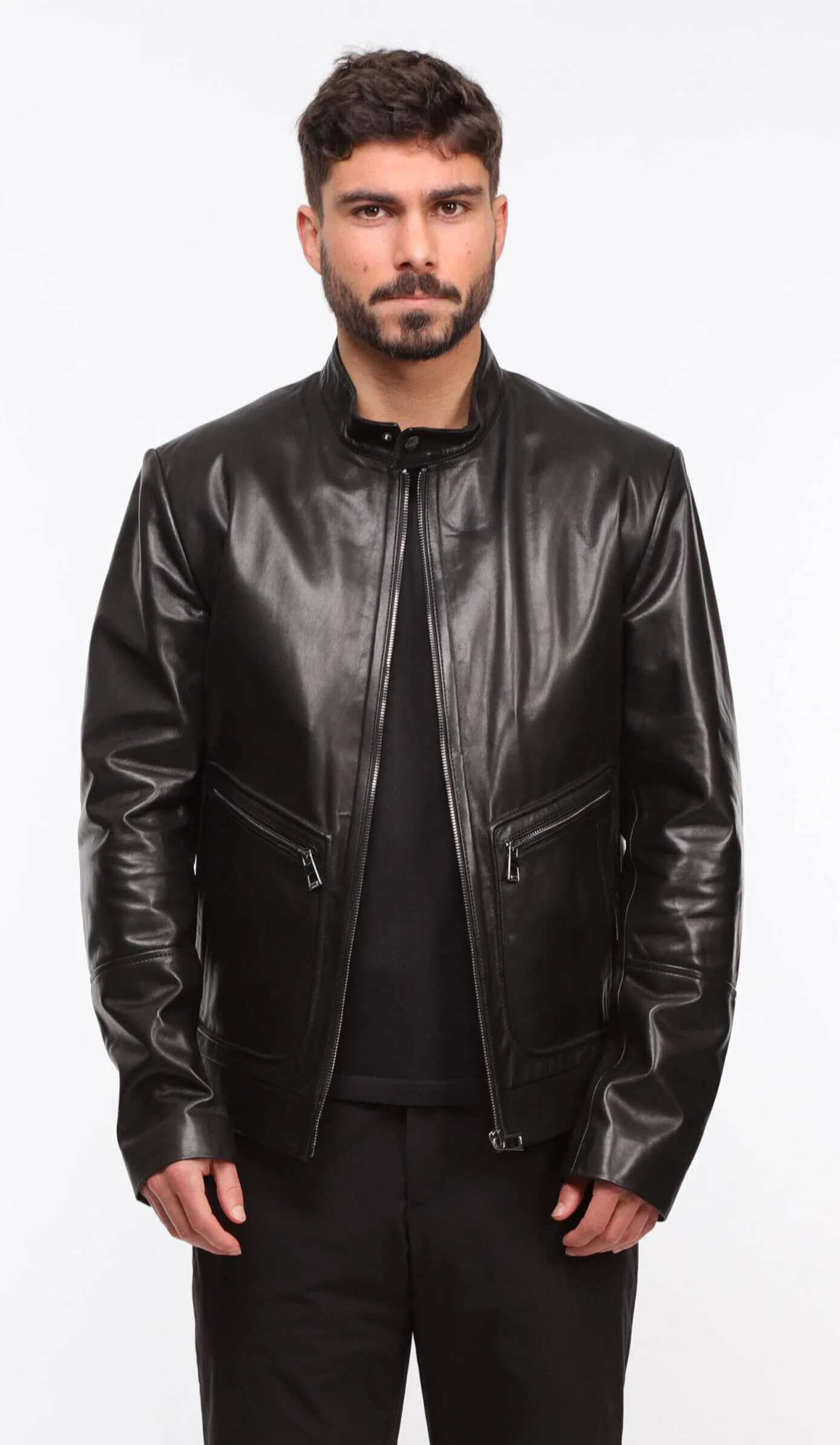 Schwarze Herren-Lederjacke im Motorradstil &bdquo;Dukan&ldquo;.