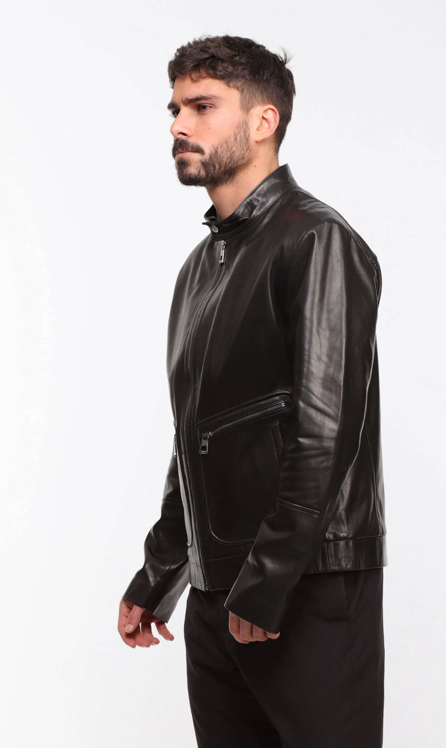 Schwarze Herren-Lederjacke im Motorradstil &bdquo;Dukan&ldquo;.